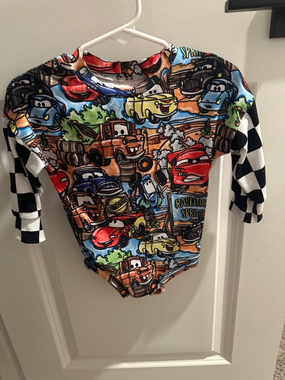 LuLaRoe Kids Racing Cars Bodysuit - Red, Blue, Yellow, Brown